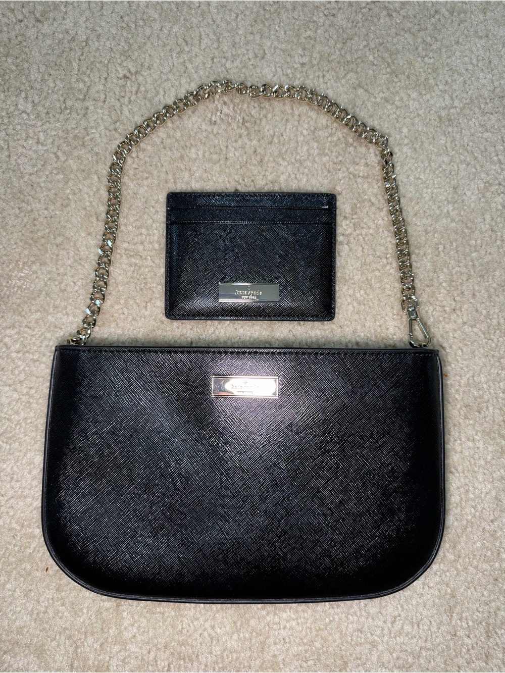 Kate Spade NY Kenzie Lilly Pochette chain straps matching card holder black